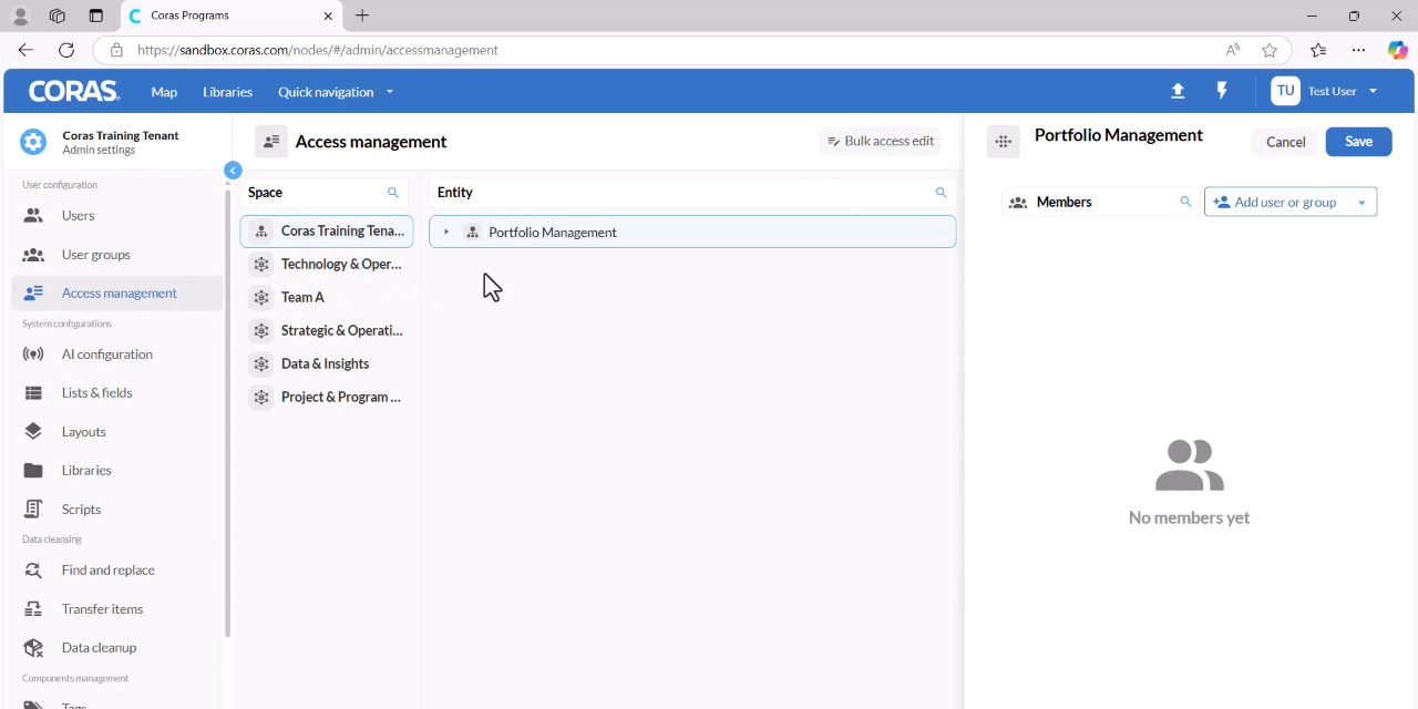 Admin Settings with Access Management selected in the left panel