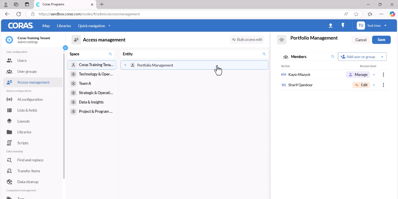 Removing a user from the access list using the three-dot menu