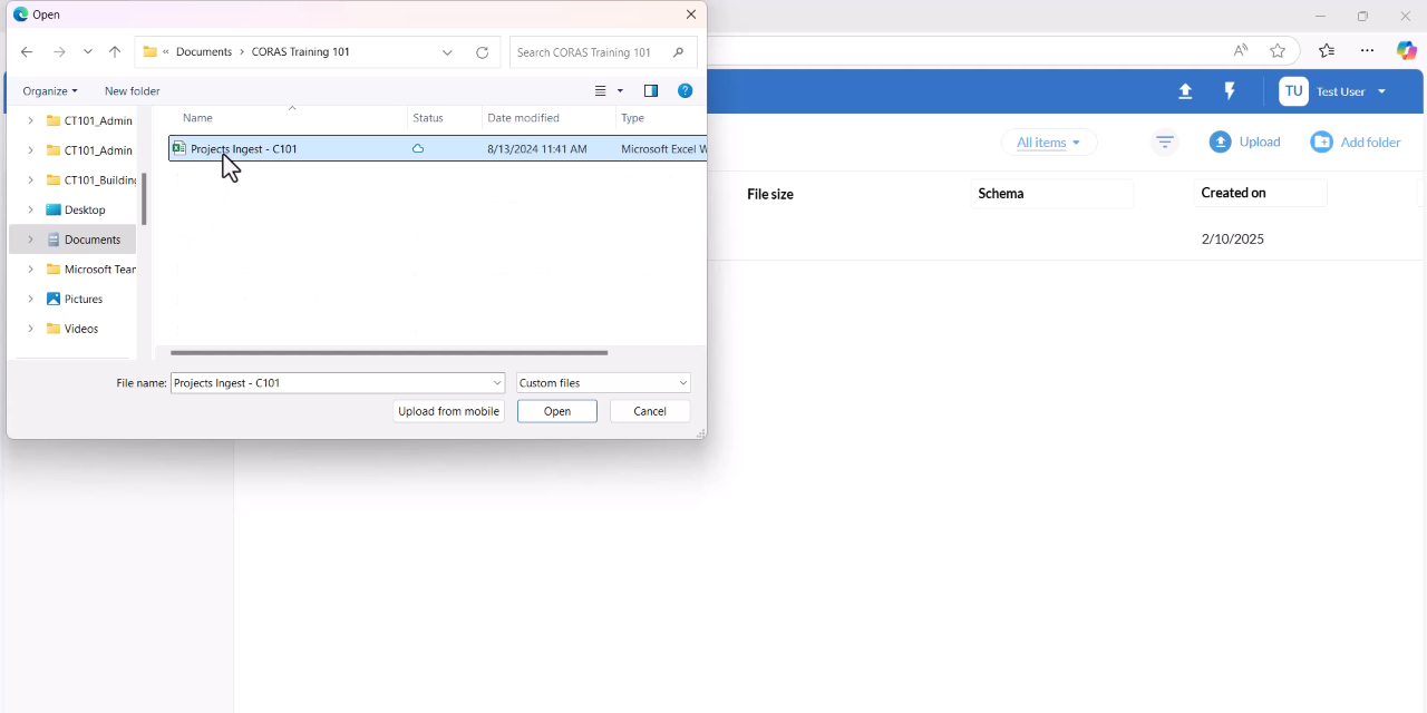 File upload dialog for selecting a file