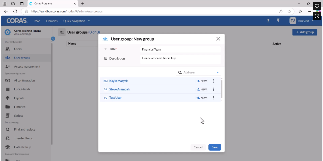 Three-dot menu with remove option for a user in the group