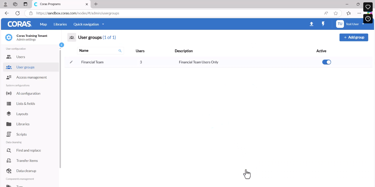 User group showing three active users