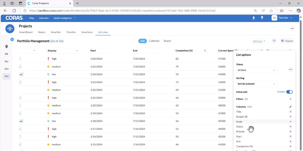 Drag-and-drop reordering of fields within List Options