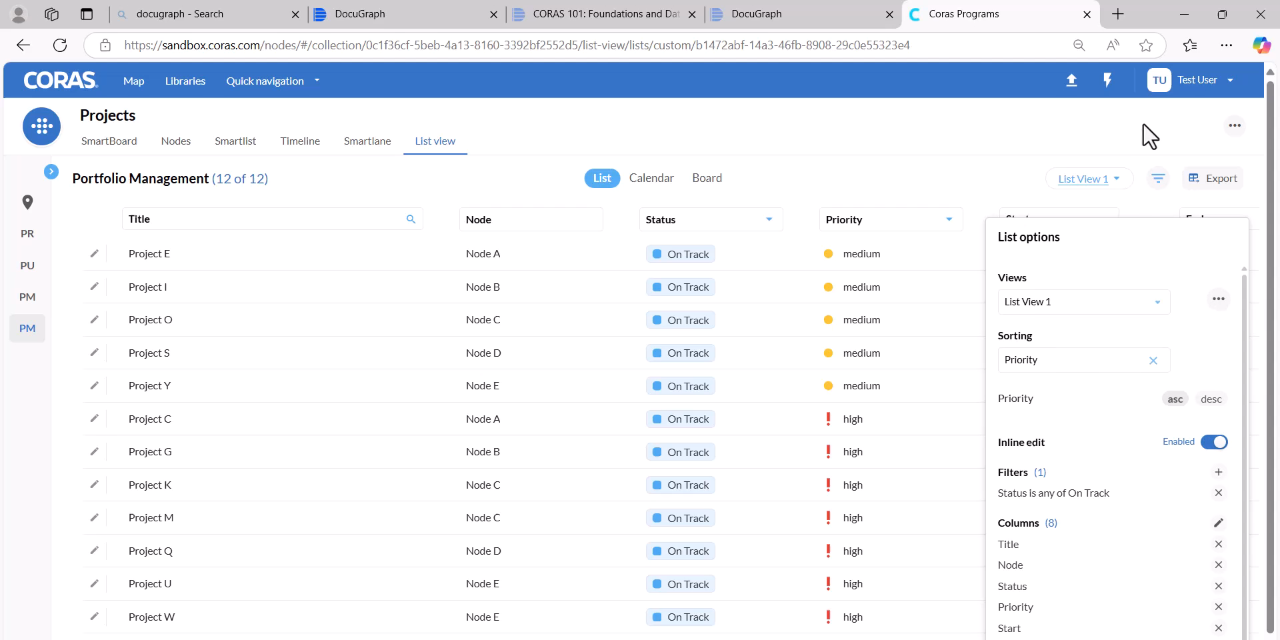 Pinned list view showing the saved custom view alongside All Items