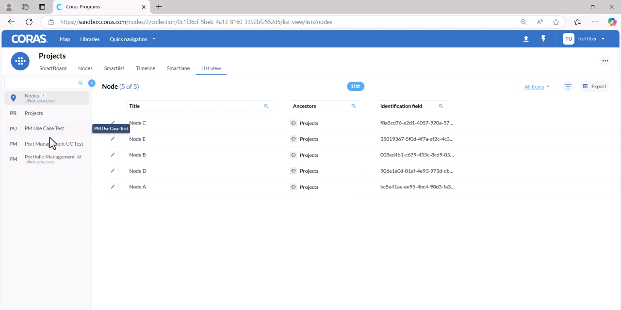 Switching to list view at the top of the collection