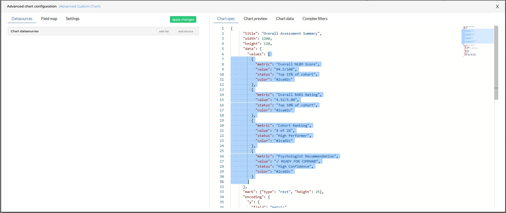 Copying the values array from the Chart spec JSON