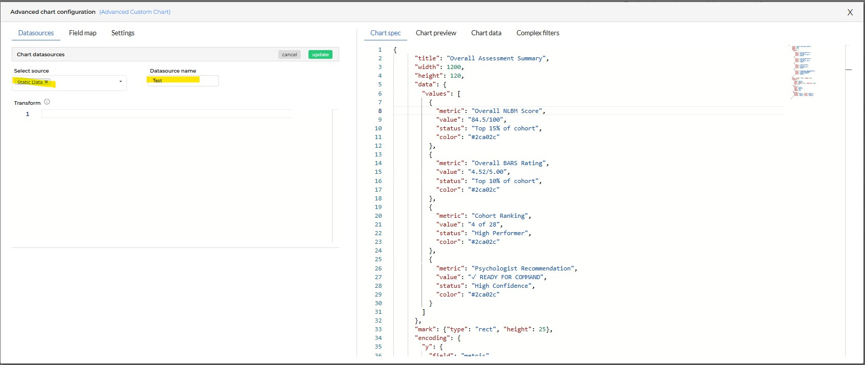 Selecting Static Data and naming the datasource