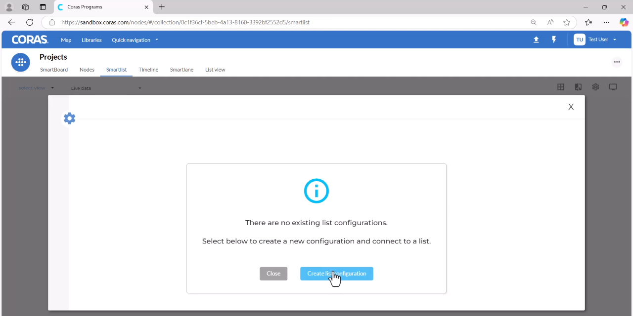 Smart List option with Create List Configuration button