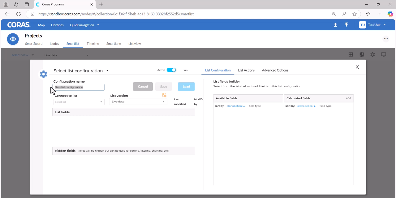 List configuration form with title and list connection fields