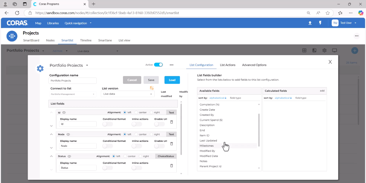 Field selection interface with multiple fields checked