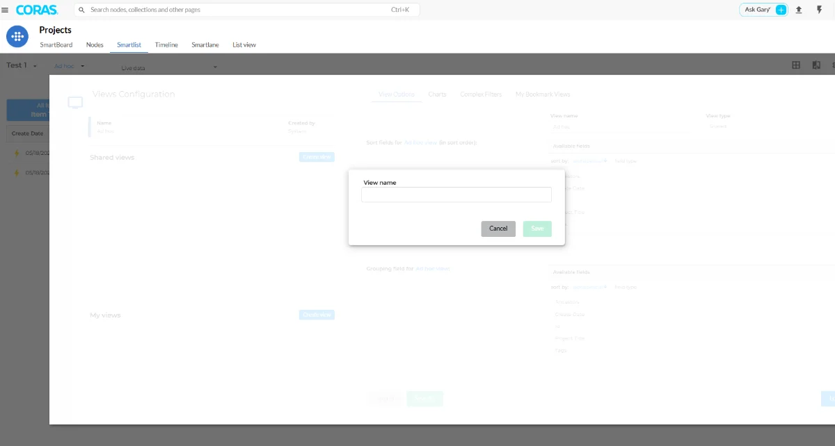 New shared view title entry dialog